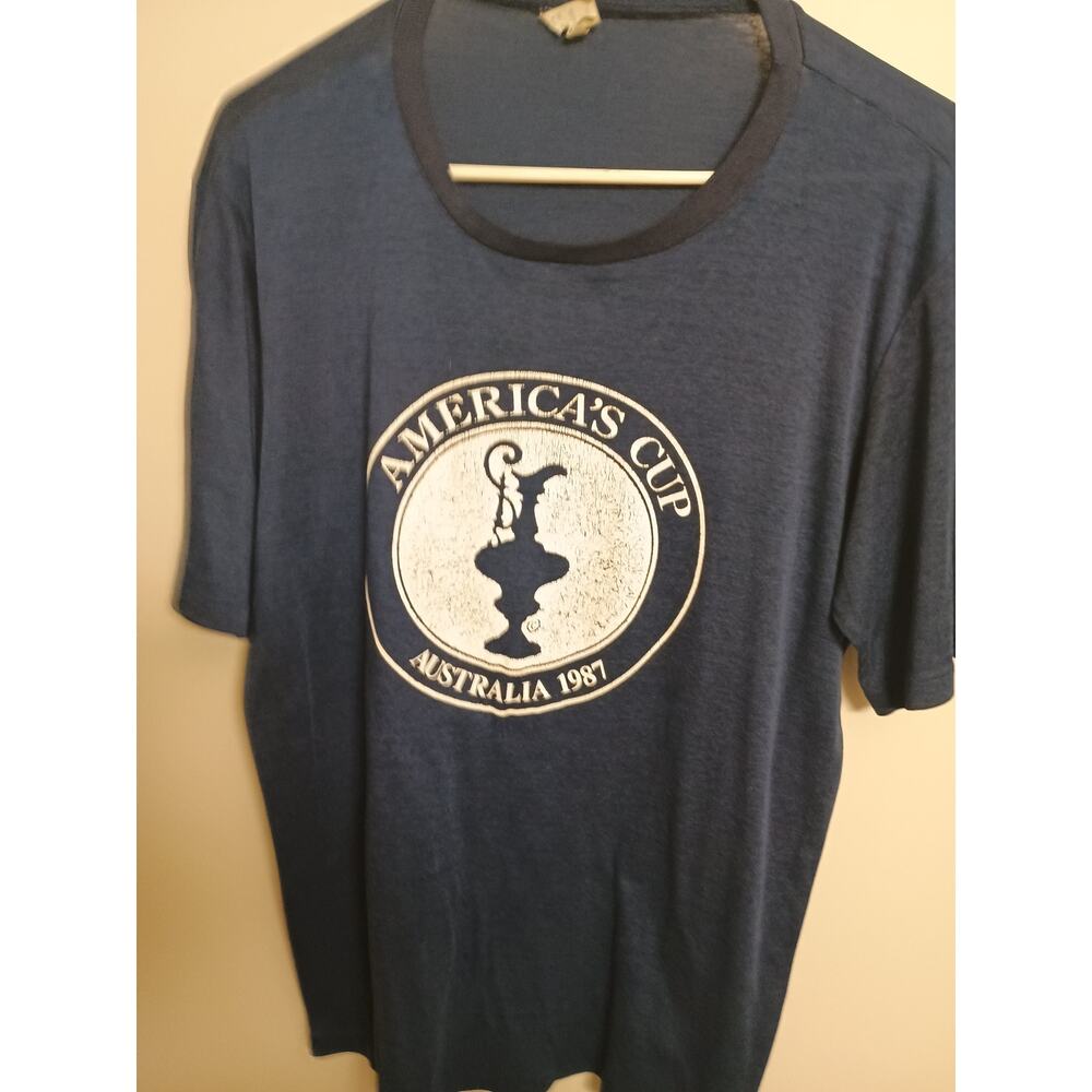 Vintage Authentic America's Cup Australia 1987 T Shirt - Size Lg / Navy (Rare)